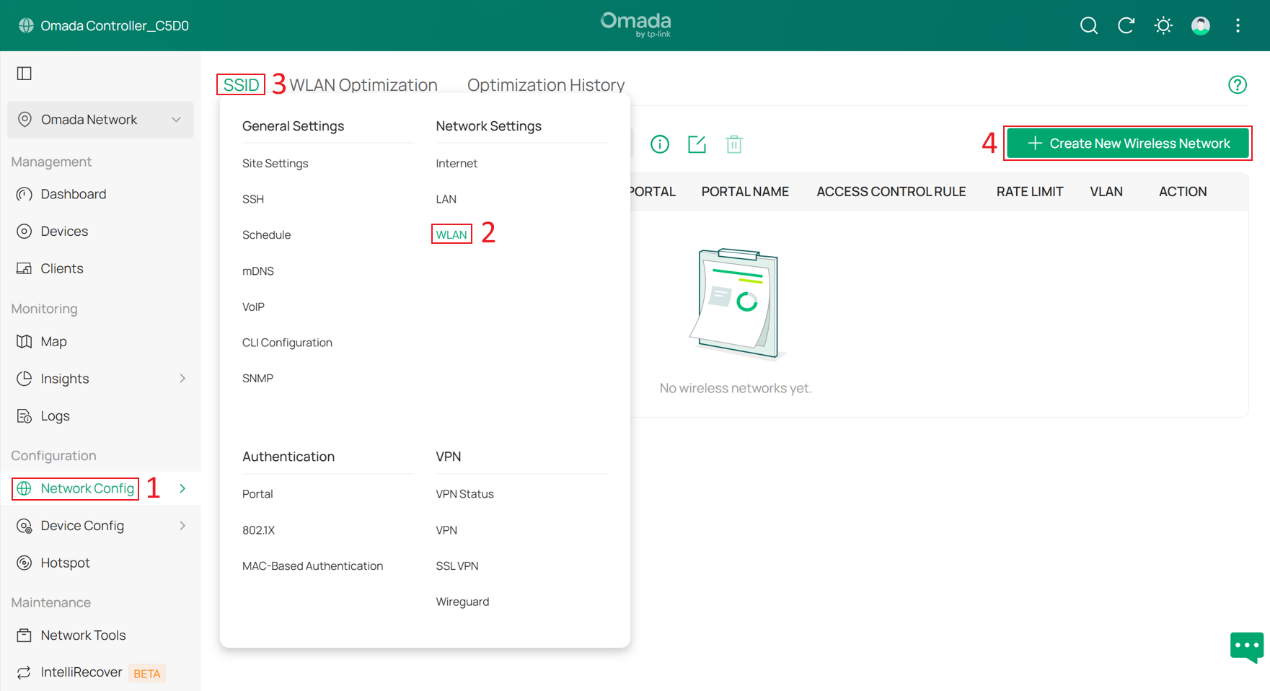 Go to create new SSID.