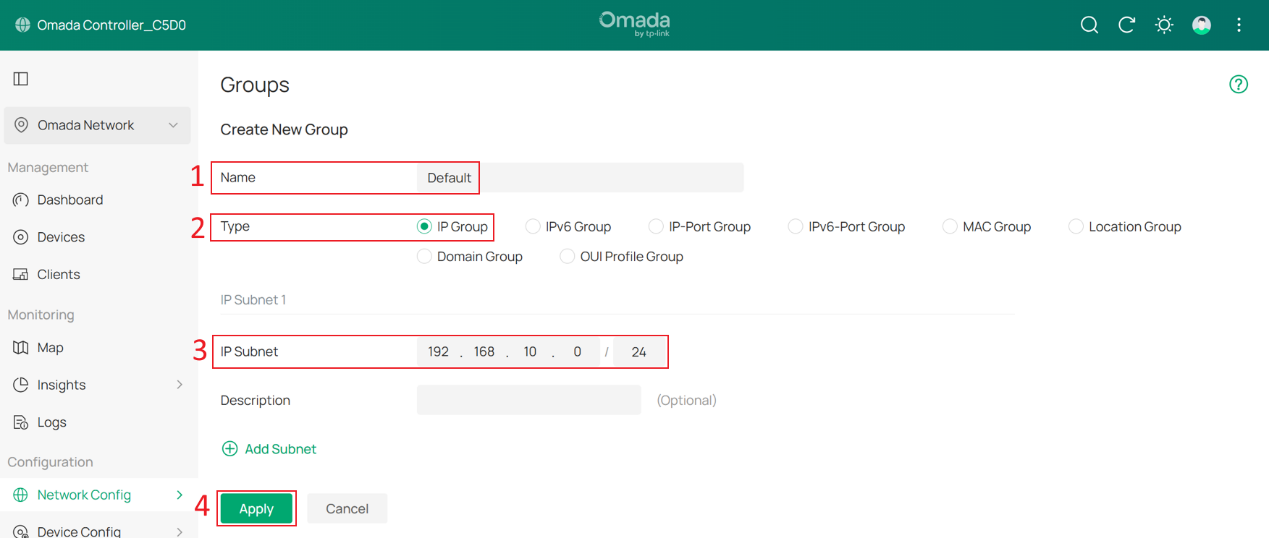 Create the IP group for Default Network.