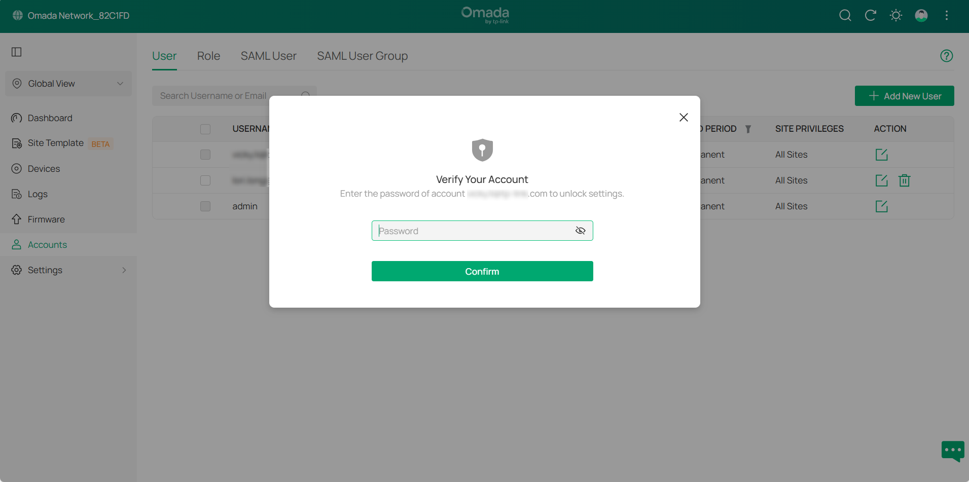 Page for entering your password.