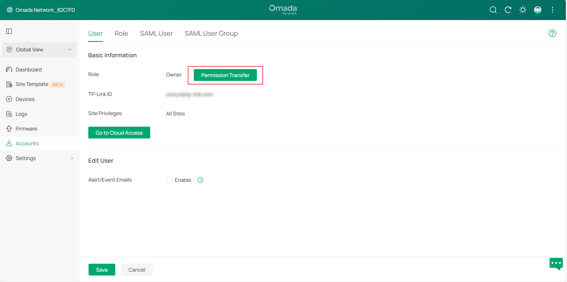 Show the location of the permission transfer.