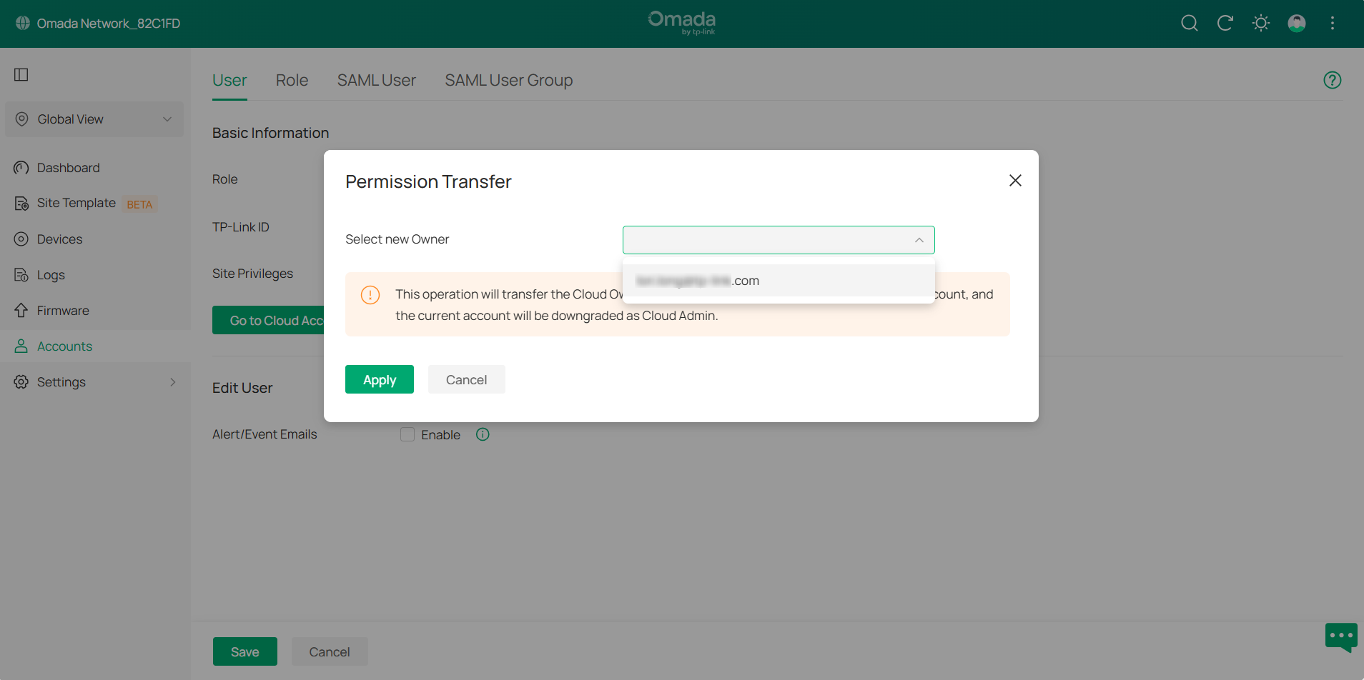 Click the drop-down list to select an account.