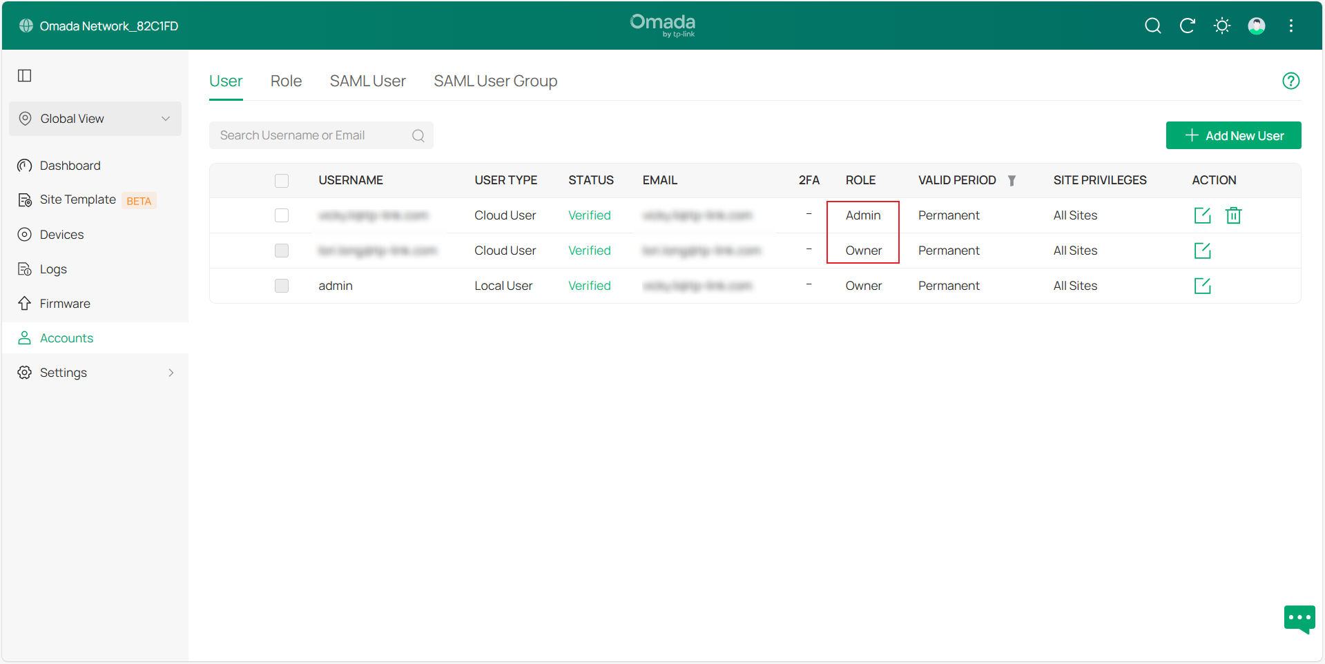 Return to the user page to confirm permissions.