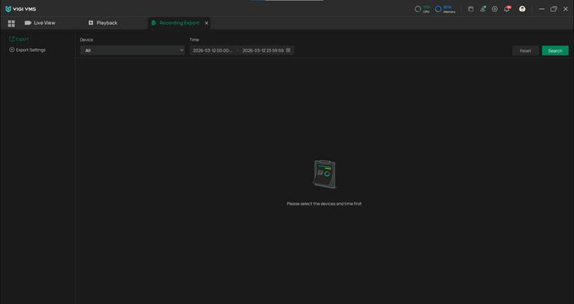 Show the Recording Export page.