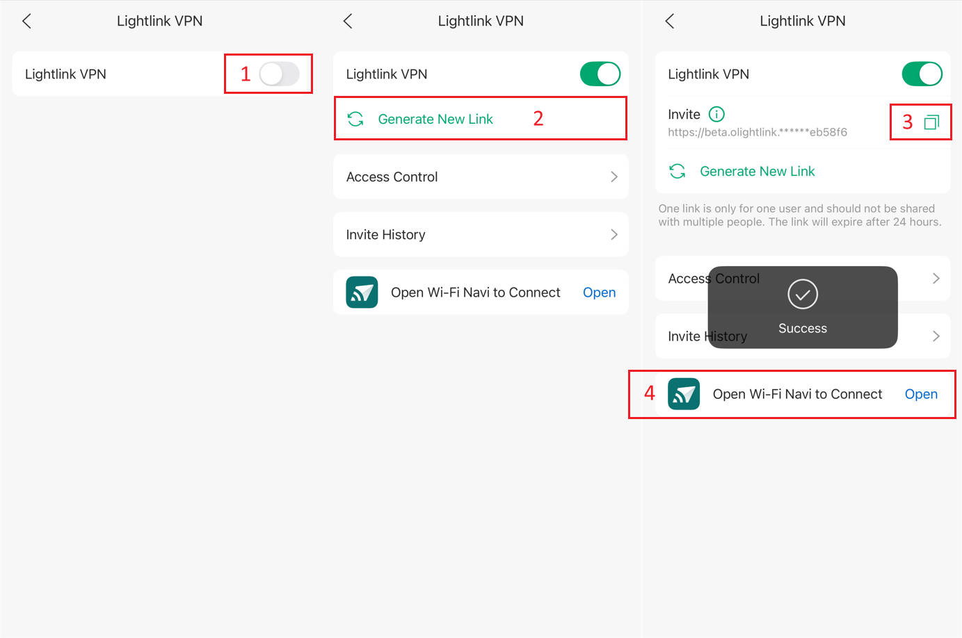 a screenshot showing how to generate invite link via app.