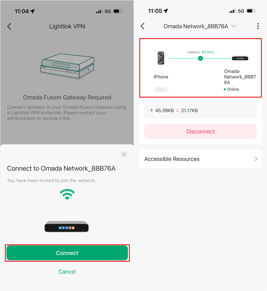 a screen shot showing Navi app established a VPN connection.