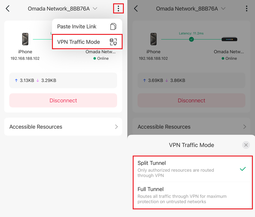 a screen shot showing how to switch the VPN connection mode.