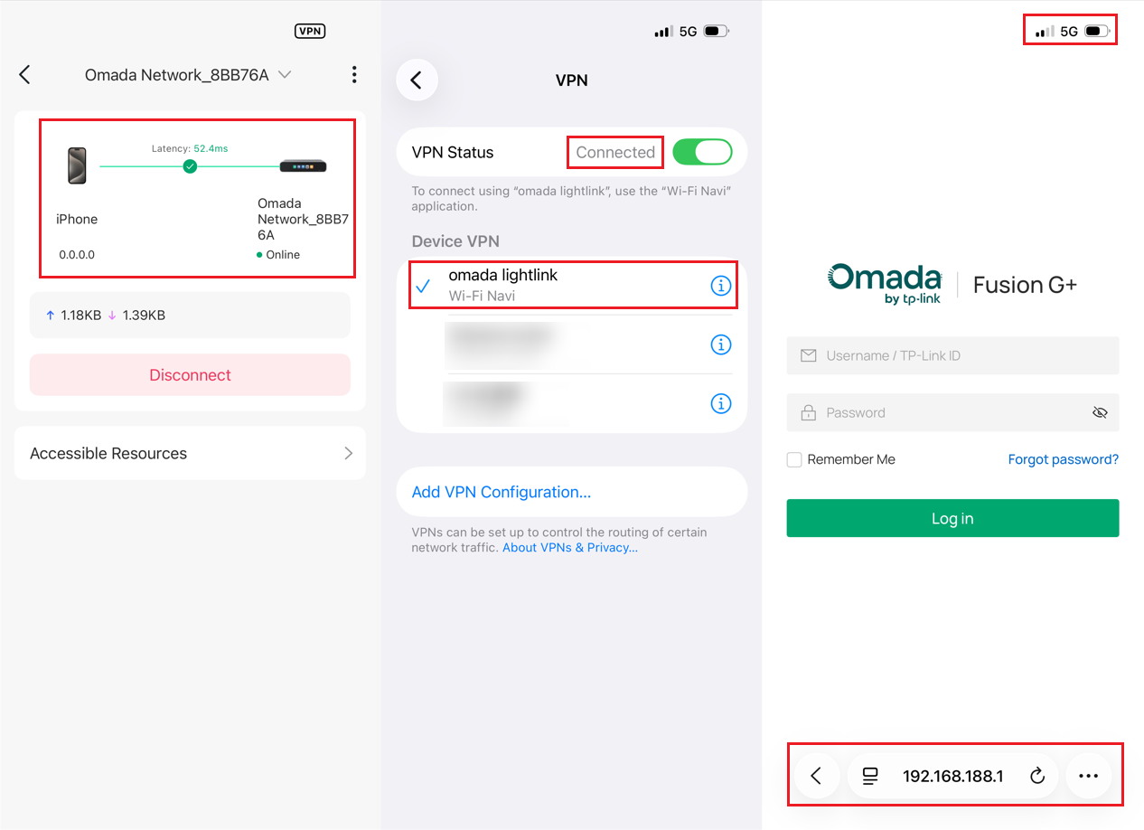 a screenshot showing remotely access Fusion's management page via VPN.