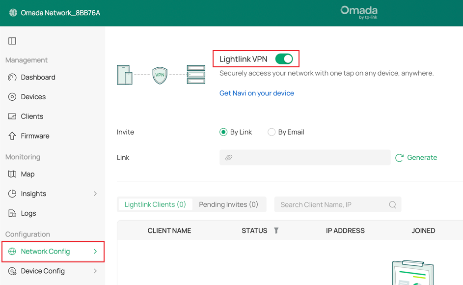 a screenshot showing how to enable the Lightlink VPN.