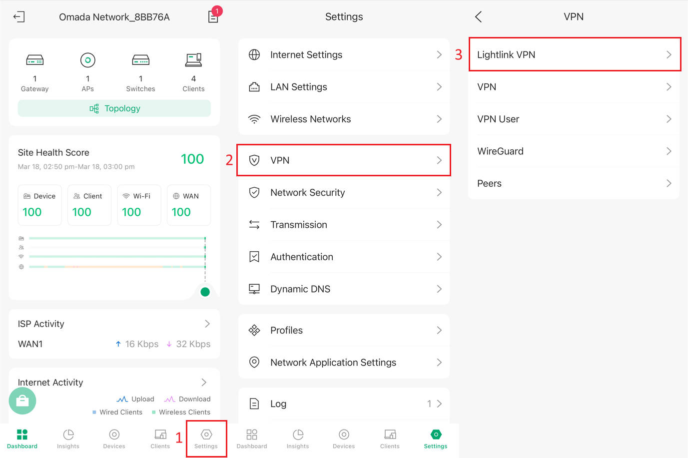 a screenshot showing the path to Lightlink VPN.