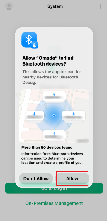 The Bluetooth permission request page.