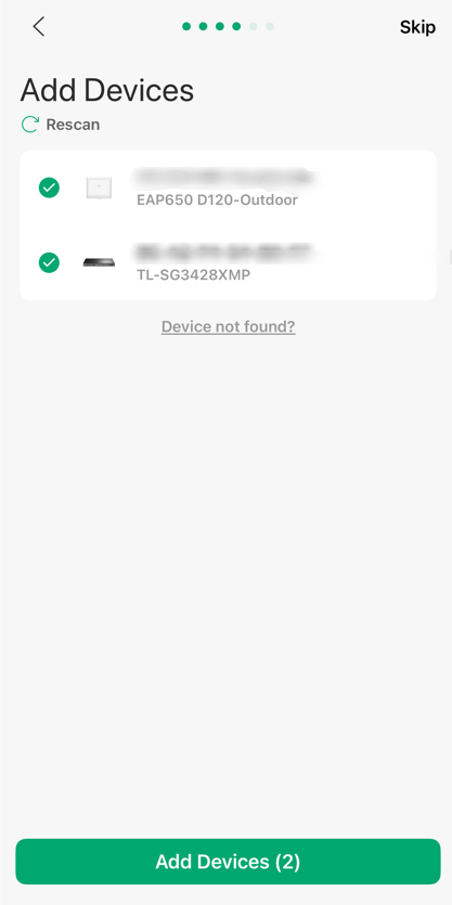 The device addition page in the setup process.