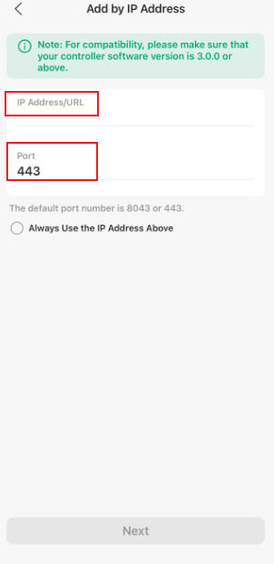 Enter the IP address/URL and Port.