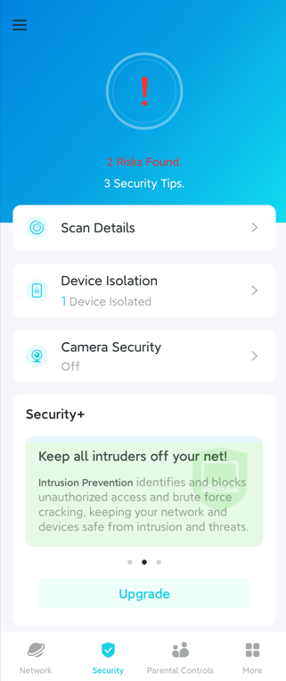 Security page in Deco app.