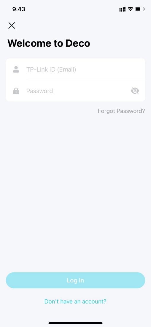 Deco app login page.