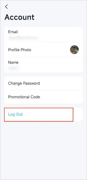 Deco app Account screen showing the email field, Change Password option, and Log Out button highlighted.