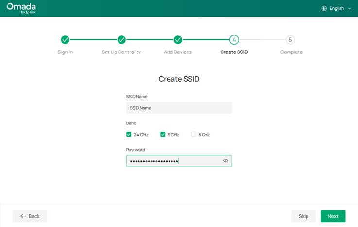 A screen shot showing the Create SSID page.
