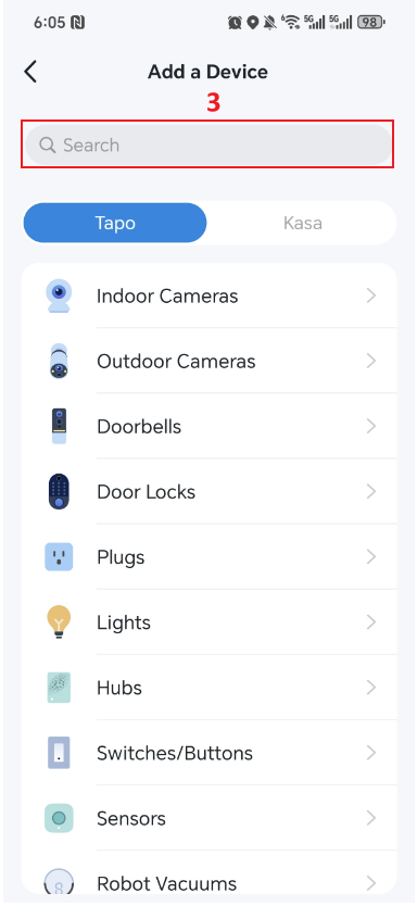 Add a Device screen showing indoor and outdoor camera categories.