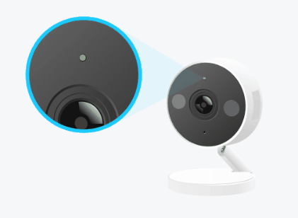 Close-up and full view of a Tapo indoor security camera, illustrating the device used during setup.