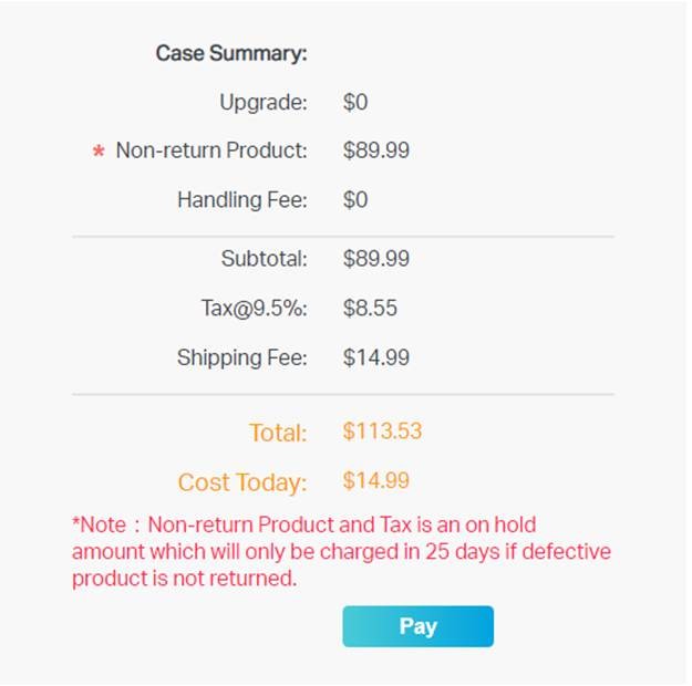 Página de Resumo do Caso com valor total de $113.53.
