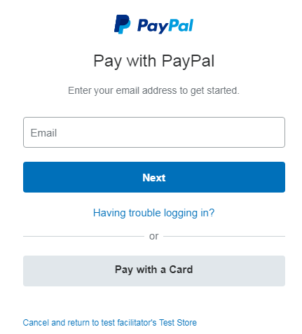 Inserir e-mail do PayPal.