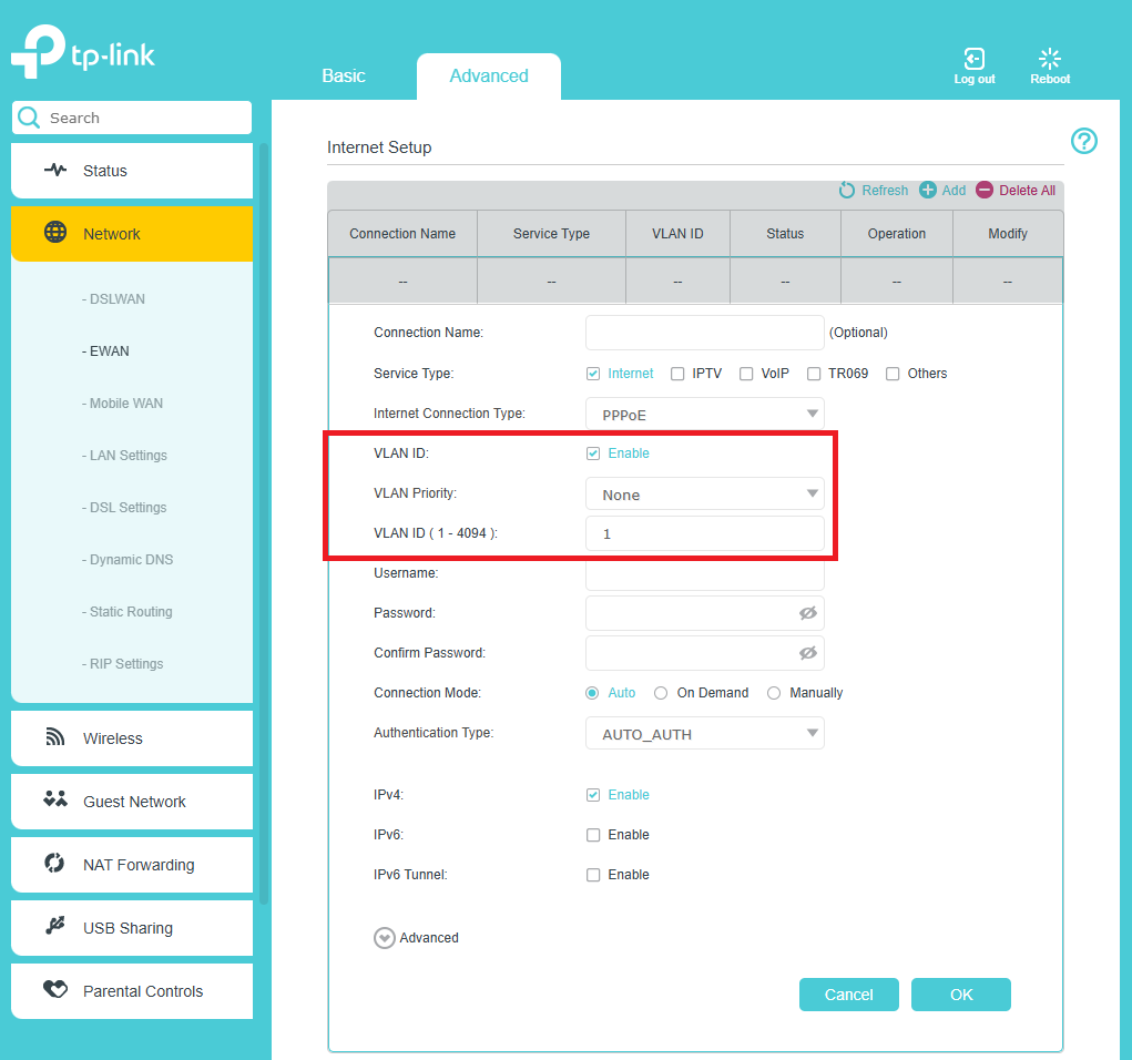 Locate the VLAN ID input box.