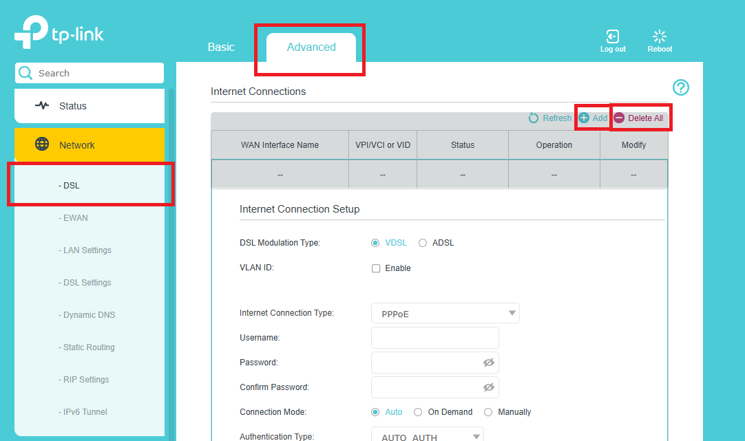 Display the DSL page.