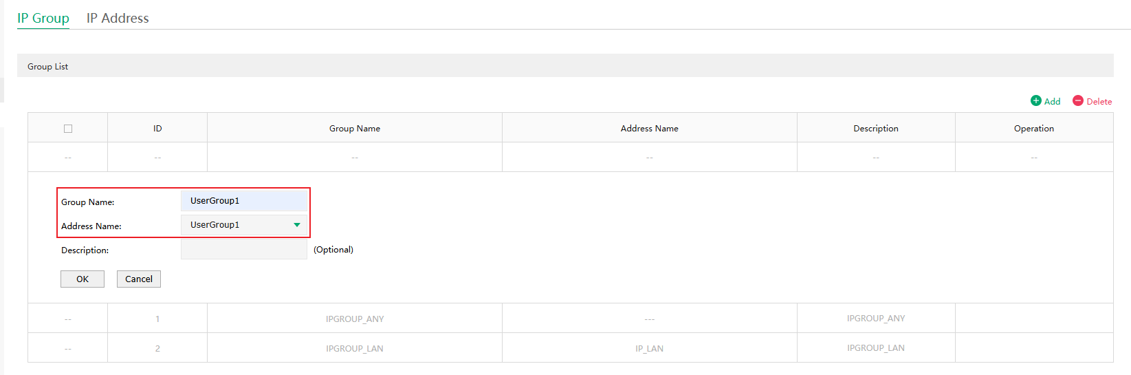 Show an example to create a new IP group.