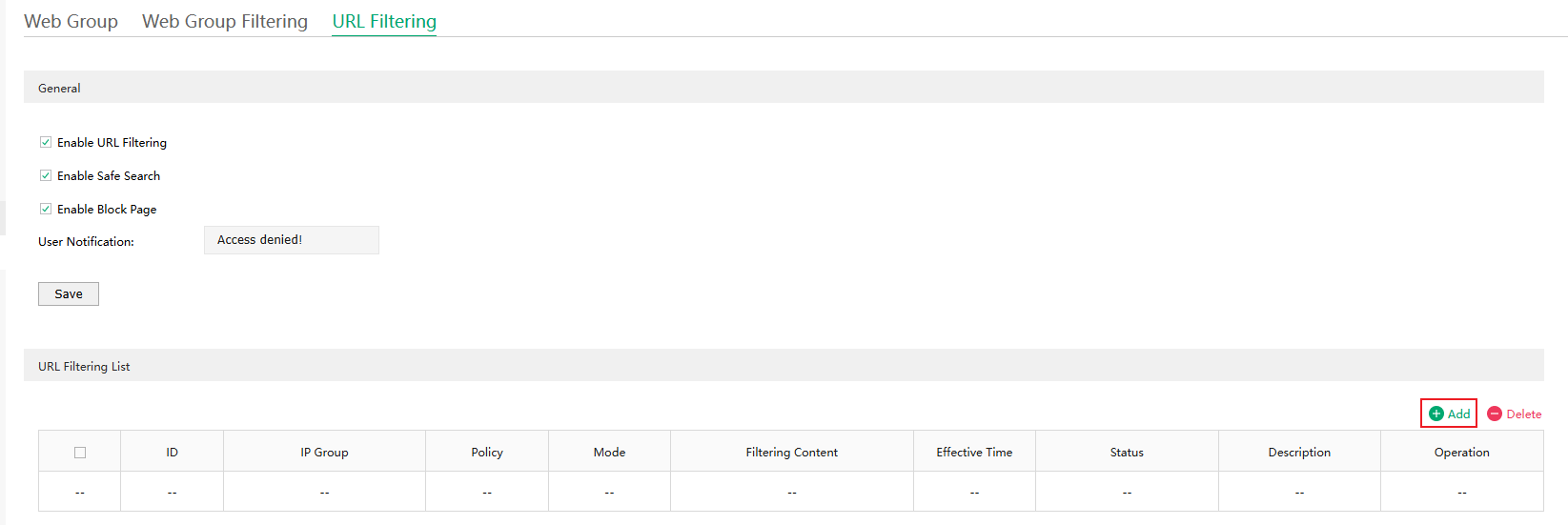 Show the position of the add button.