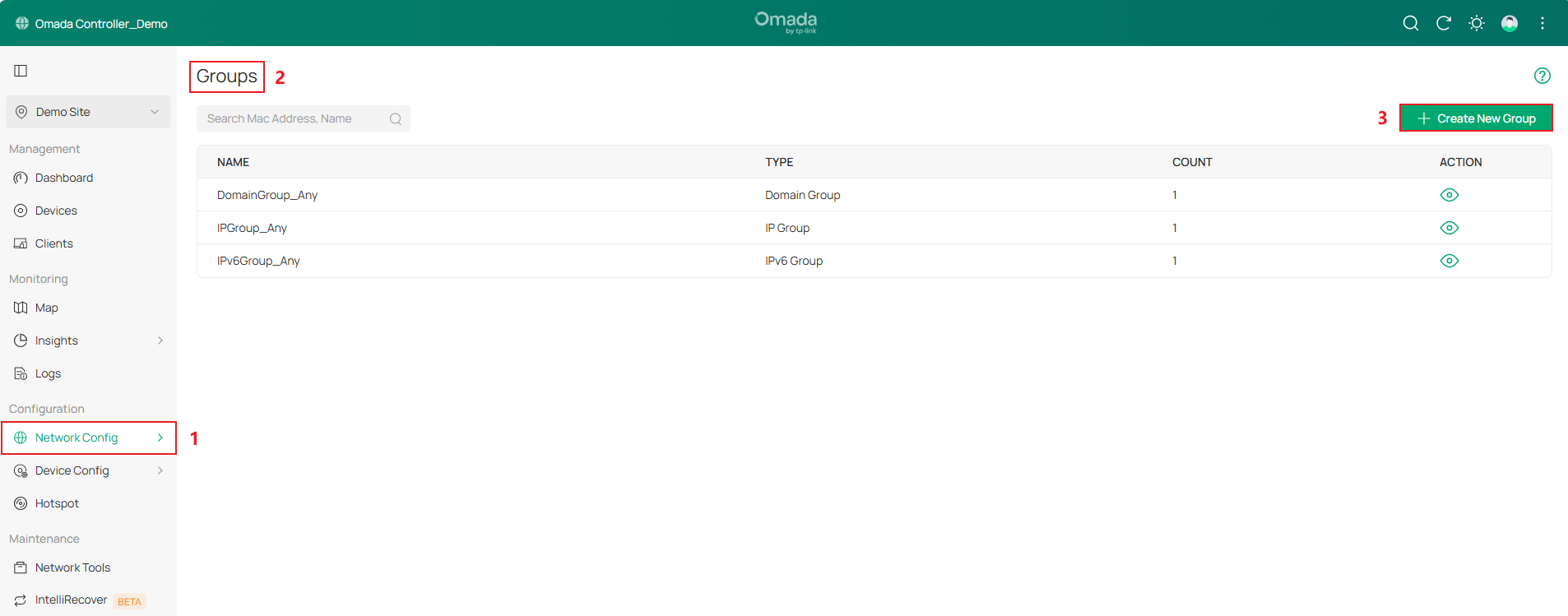 Show the entrance to create a new IP group.