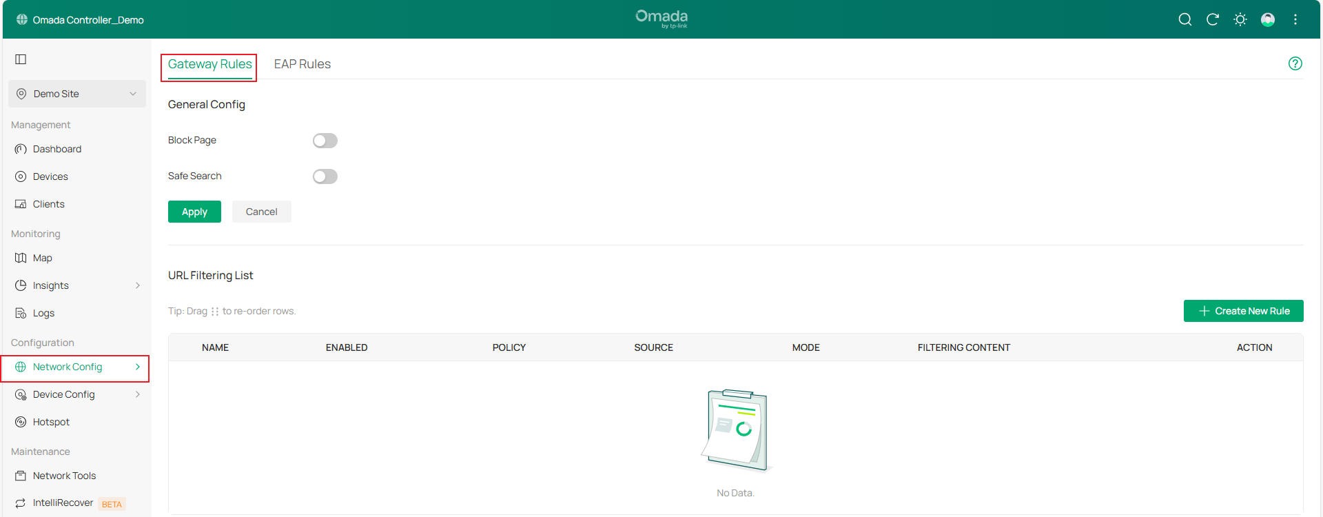  Show the entrance to create URL Filtering rules.