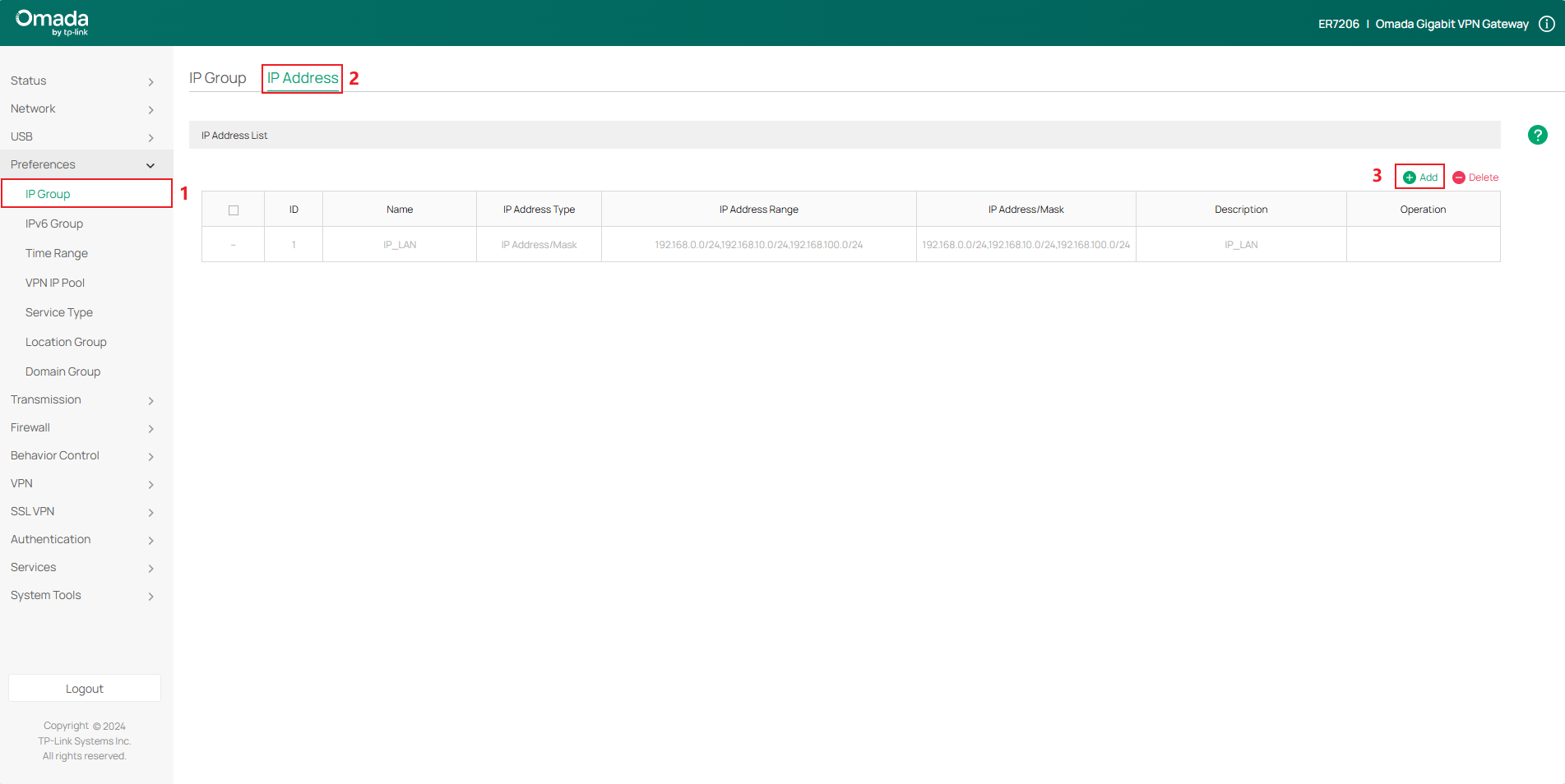 Show the entrance to set an IP range.