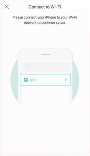 Kasa app Connect to Wi-Fi screen prompting the user to connect their iPhone to a Wi-Fi network to continue setup.