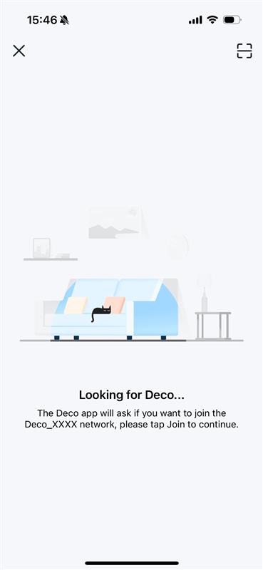 "Looking for Deco" page with a home illustration and a prompt to join the Deco_XXXX network.