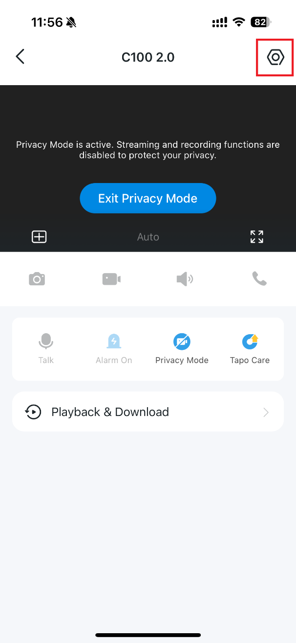 Tap the gear icon in the top right corner to enter device settings page.
