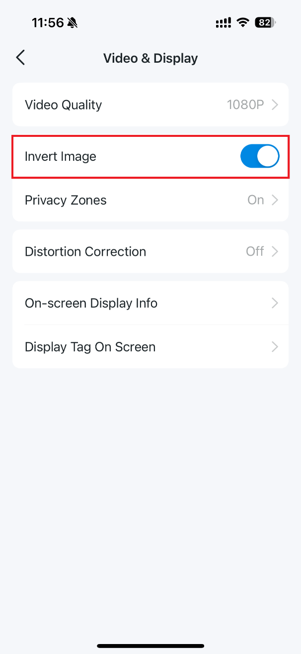 Toggle on or off the Invert Image.