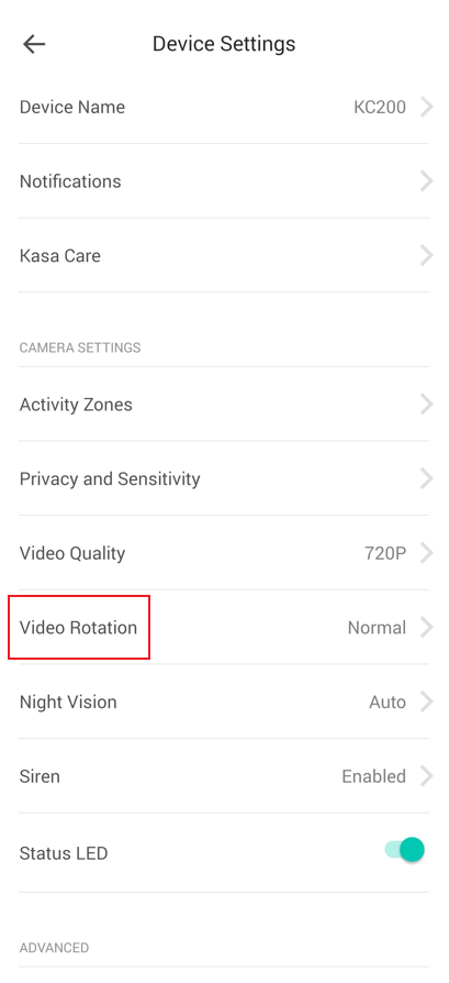 Select Video Rotation in camera device settings page.