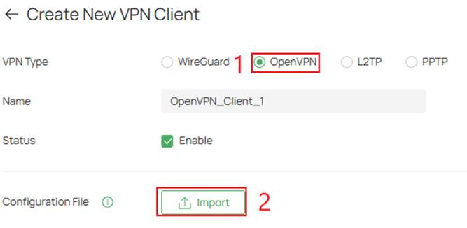 Create New VPN client for Omada gateway.