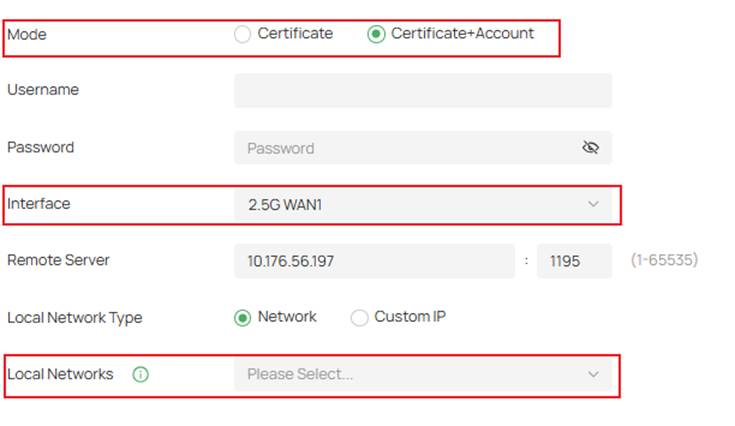 Enter parameters after importing the OpenVPN file.
