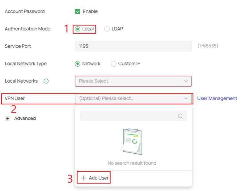 Local authentication configuration for OpenVPN.