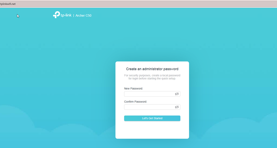 TP-Link router login page showing the password creation screen.