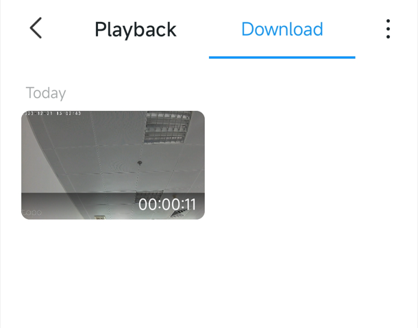Tapo Download tab showing a recorded video clip from today with an 11-second duration.
