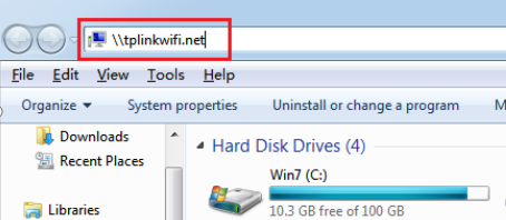 Windows File Explorer address bar showing \\tplinkwifi.net highlighted in a red box.