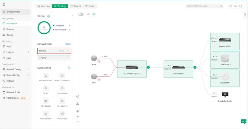 Show filter result based on default VLAN.