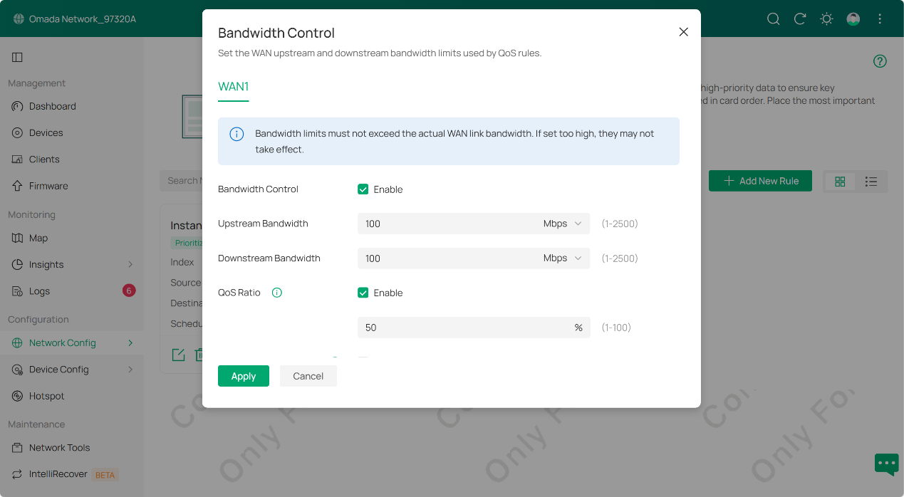 Show how to set parameters in Bandwidth Control.