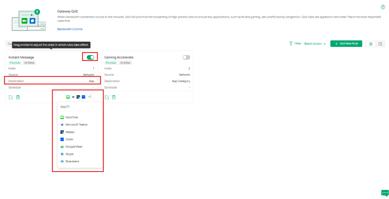 Enable default template of Gateway QoS.