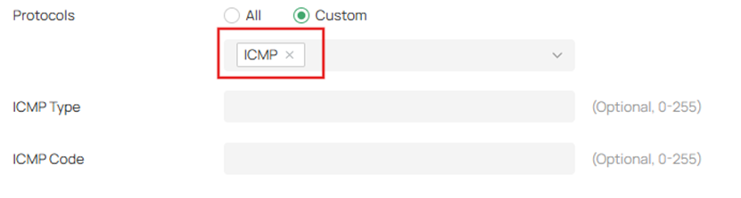 Show how to choose ICMP protocol.
