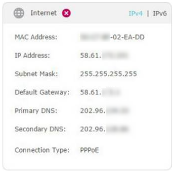 Internet section with valid IP address.