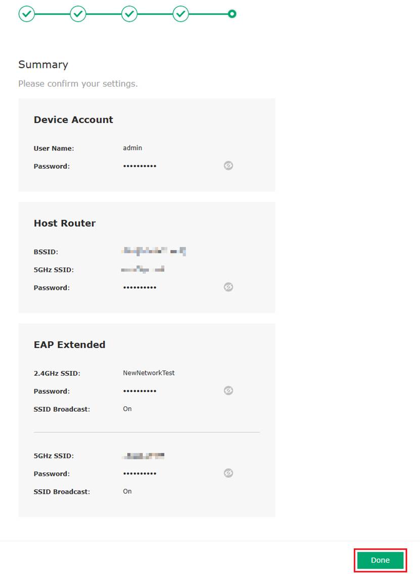 Summary page of Repeater Mode configuration.