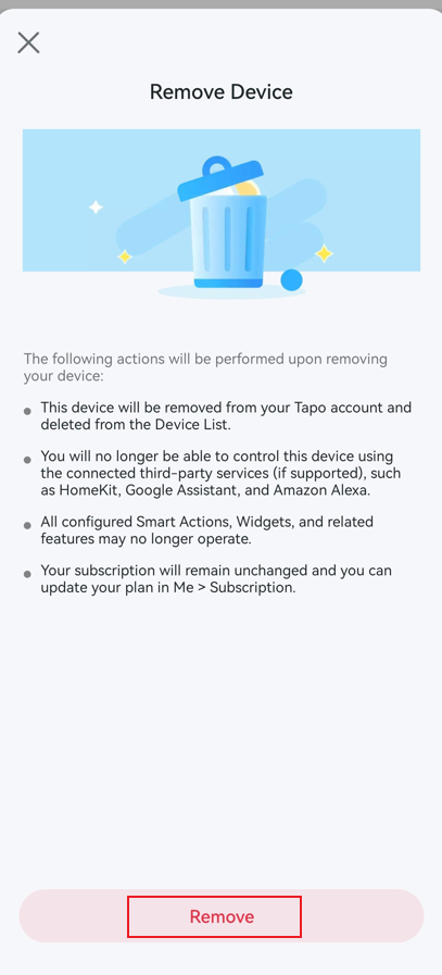 The Remove Device page with the Remove button highlighted.