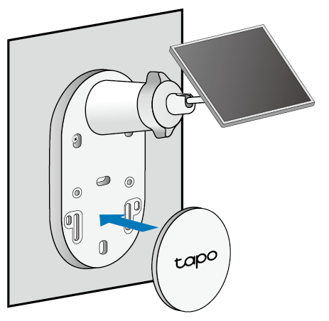The illustration shows how to attach the decorative base cover onto the solar panel bracket.